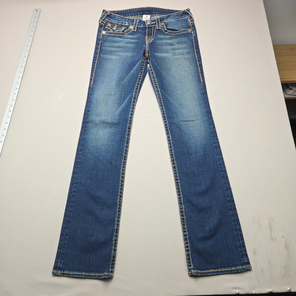True Religion Jeans Rainbow Billy Straight Leg Big T Blue Womens Size 29